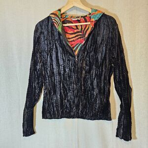 Alberto Makali Jacket Women L Reversible Black Crushed Velvet Colorful Hood
